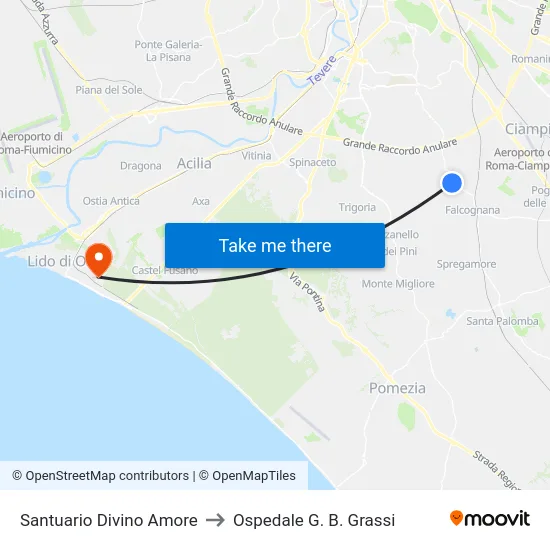 Santuario Divino Amore to Ospedale G. B. Grassi map