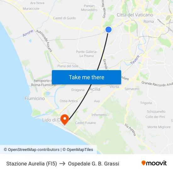 Stazione Aurelia (Fl5) to Ospedale G. B. Grassi map