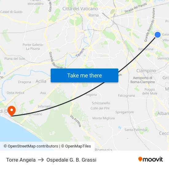 Torre Angela to Ospedale G. B. Grassi map