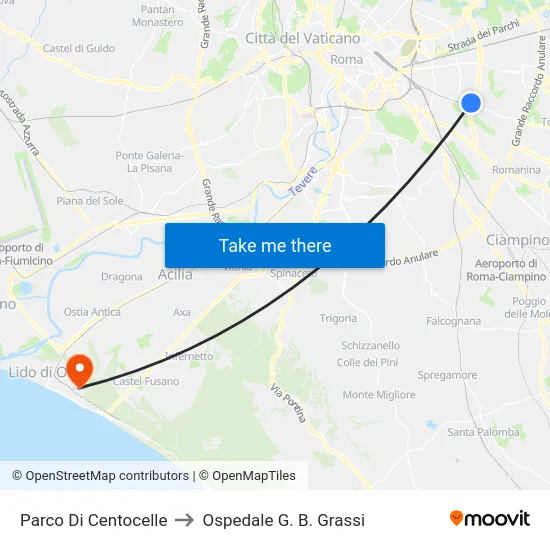 Parco Di Centocelle to Ospedale G. B. Grassi map
