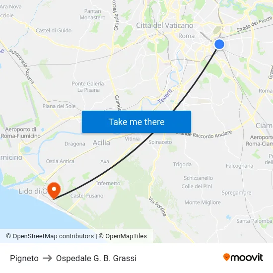 Pigneto to Ospedale G. B. Grassi map