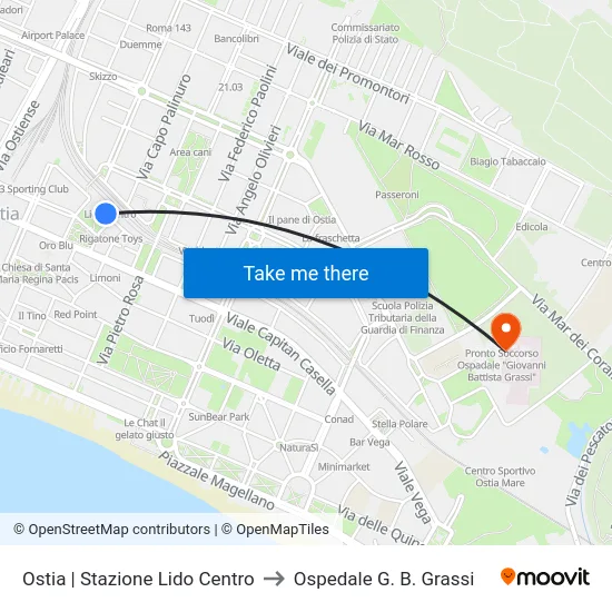 Ostia | Stazione Lido Centro to Ospedale G. B. Grassi map