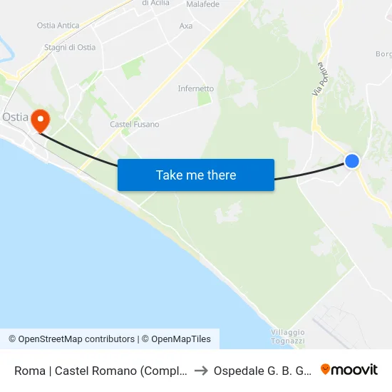 Roma | Castel Romano (Complanare) to Ospedale G. B. Grassi map