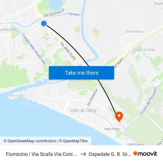 Fiumicino | Via Scafa Via Coni Zugna to Ospedale G. B. Grassi map
