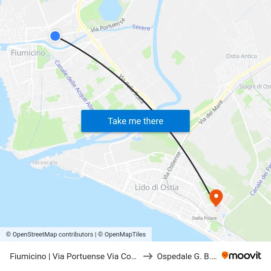 Fiumicino | Via Portuense Via Coccia Di Morto to Ospedale G. B. Grassi map