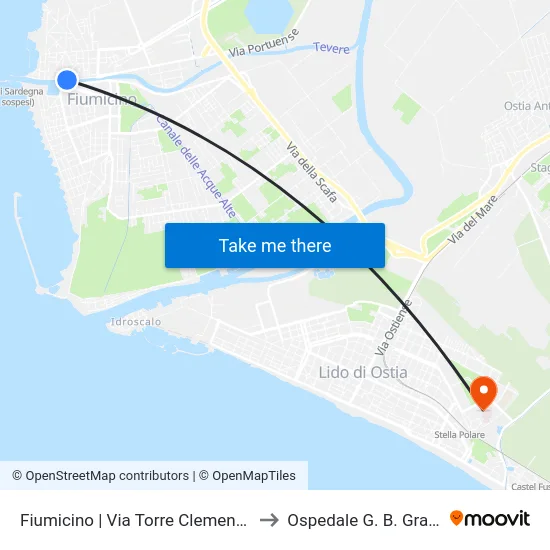 Fiumicino | Via Torre Clementina to Ospedale G. B. Grassi map