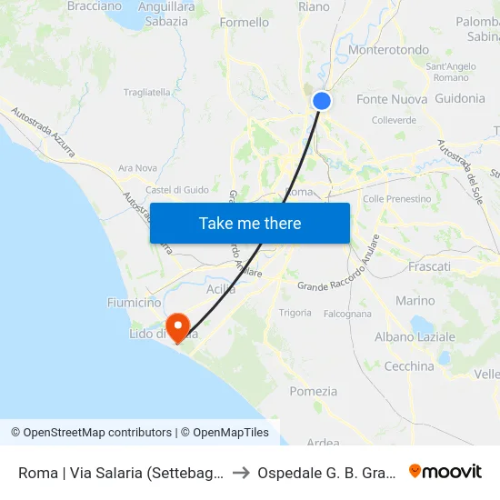 Roma | Via Salaria (Settebagni) to Ospedale G. B. Grassi map