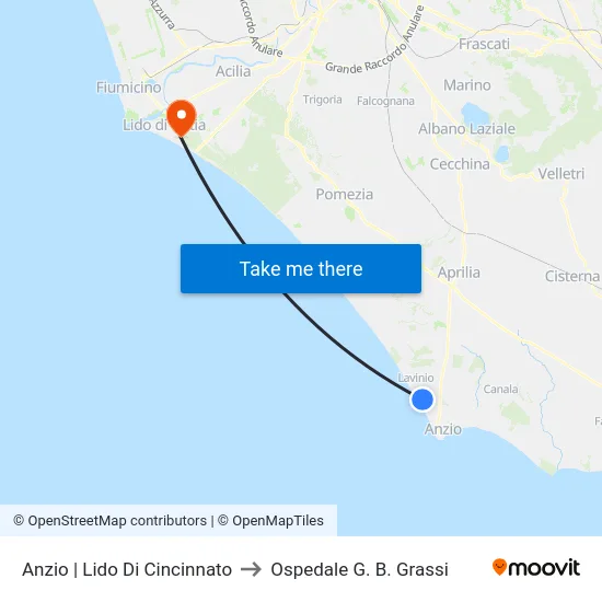 Anzio | Lido Di Cincinnato to Ospedale G. B. Grassi map