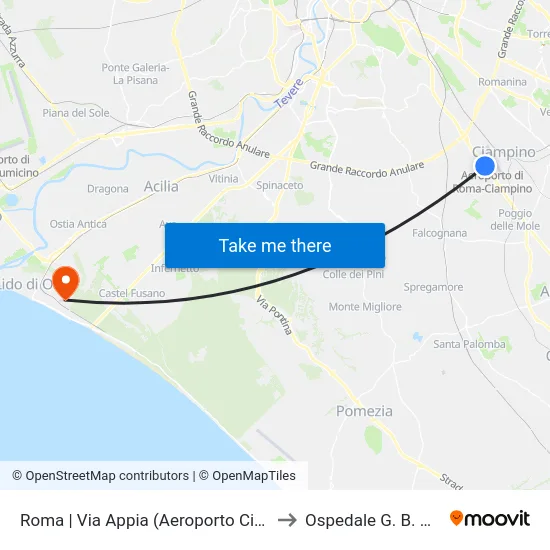 Roma | Via Appia (Aeroporto Ciampino) to Ospedale G. B. Grassi map