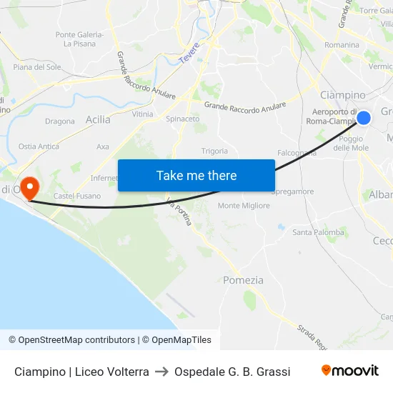 Ciampino | Liceo Volterra to Ospedale G. B. Grassi map