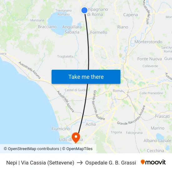 Nepi | Via Cassia (Settevene) to Ospedale G. B. Grassi map