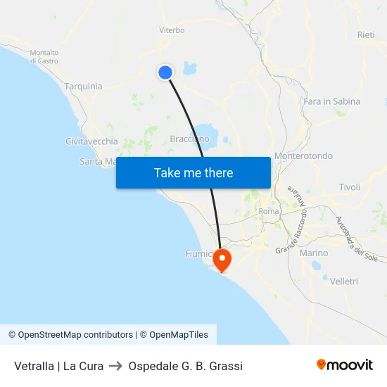 Vetralla | La Cura to Ospedale G. B. Grassi map