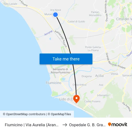 Fiumicino | Via Aurelia (Aranova) to Ospedale G. B. Grassi map