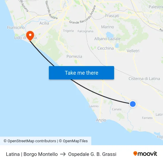 Latina | Borgo Montello to Ospedale G. B. Grassi map