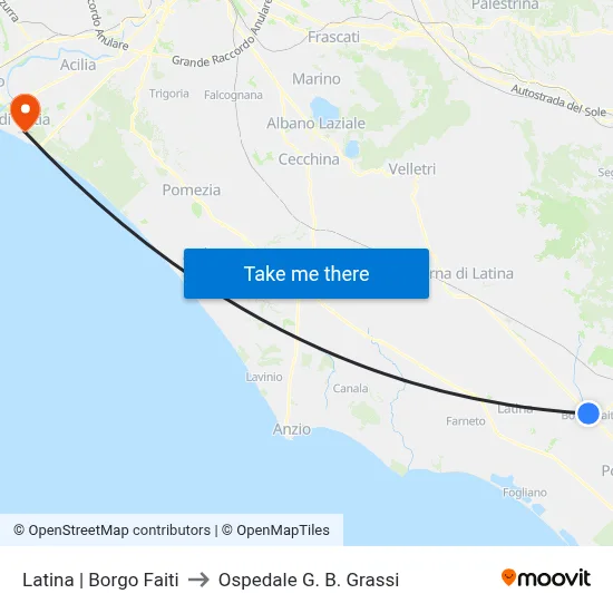 Latina | Borgo Faiti to G. B. Grassi Hospital map