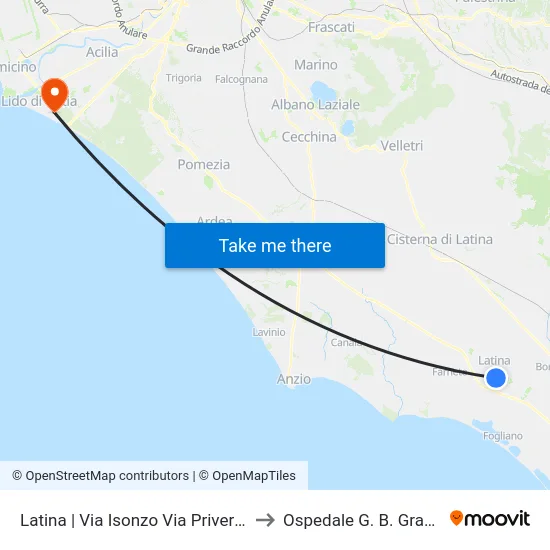 Latina | Via Isonzo Via Priverno to Ospedale G. B. Grassi map