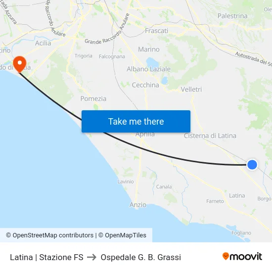 Latina | Stazione FS to Ospedale G. B. Grassi map