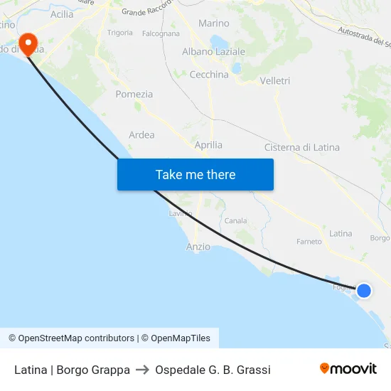 Latina | Borgo Grappa to Ospedale G. B. Grassi map