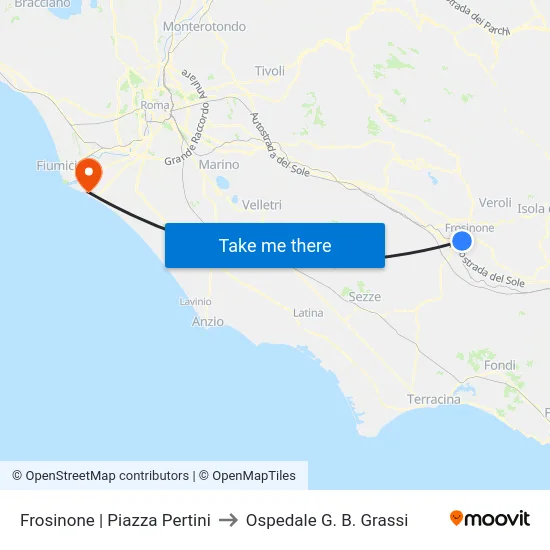 Frosinone | Piazza Pertini to Ospedale G. B. Grassi map