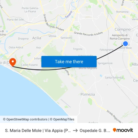 S. Maria Delle Mole | Via Appia (Palaghiaccio) to Ospedale G. B. Grassi map