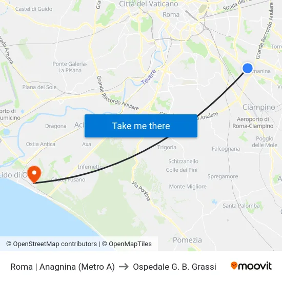 Roma | Anagnina (Metro A) to Ospedale G. B. Grassi map