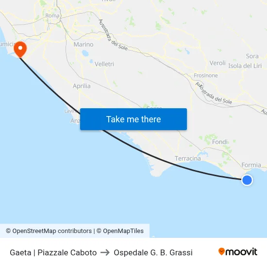 Gaeta | Caboto Square to G. B. Grassi Hospital map