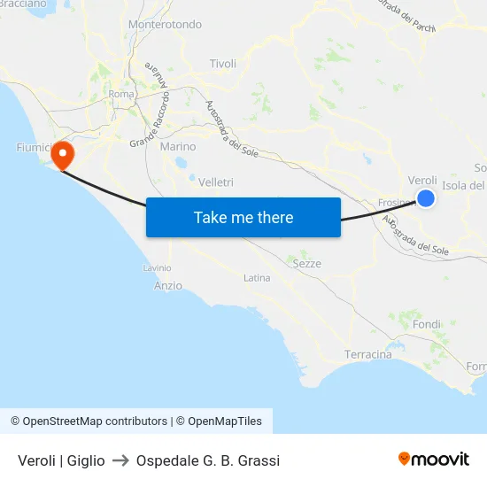 Veroli | Giglio to Ospedale G. B. Grassi map