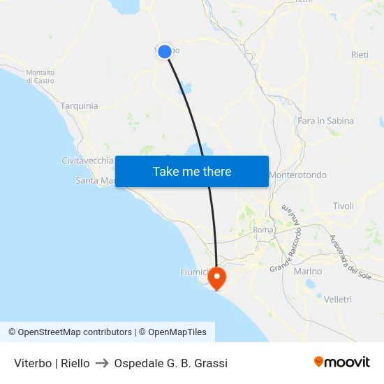 Viterbo | Riello to Ospedale G. B. Grassi map