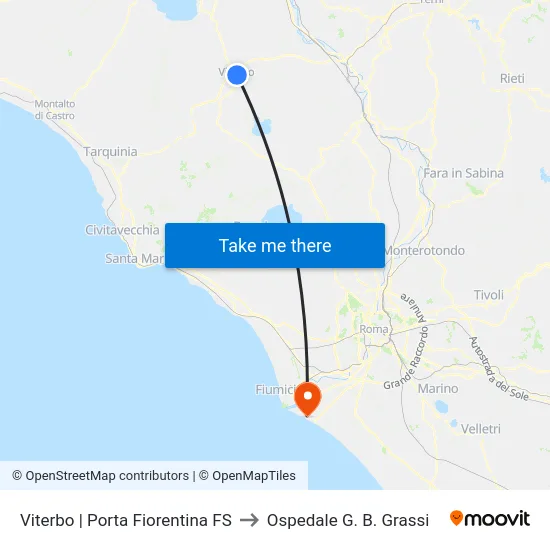 Viterbo | Porta Fiorentina FS to Ospedale G. B. Grassi map