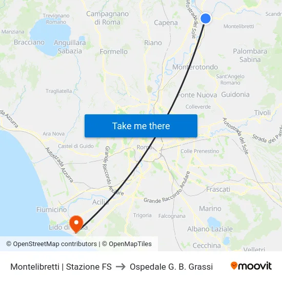 Montelibretti | Stazione FS to Ospedale G. B. Grassi map