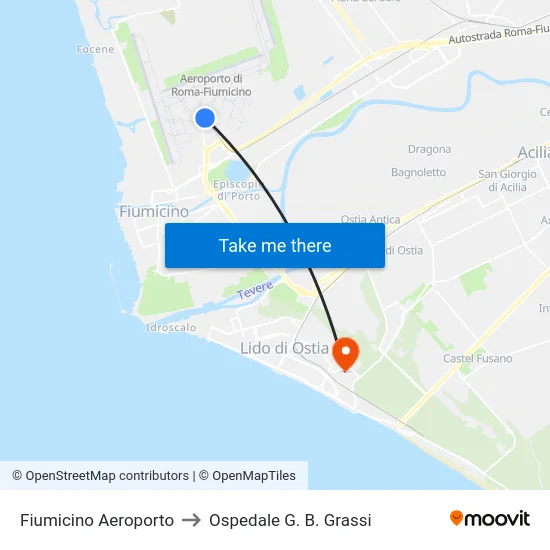 Fiumicino Aeroporto to Ospedale G. B. Grassi map