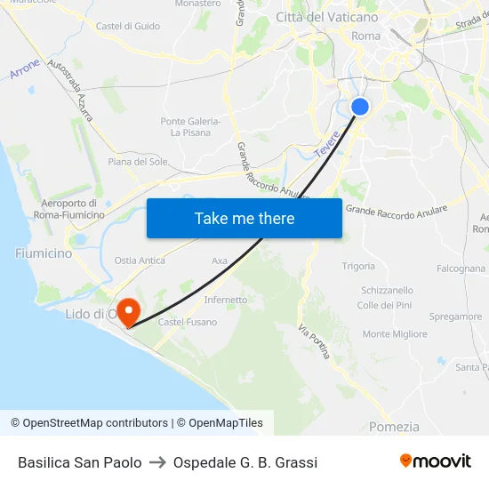 Basilica San Paolo to Ospedale G. B. Grassi map