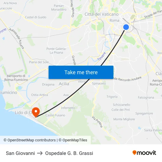 San Giovanni to Ospedale G. B. Grassi map