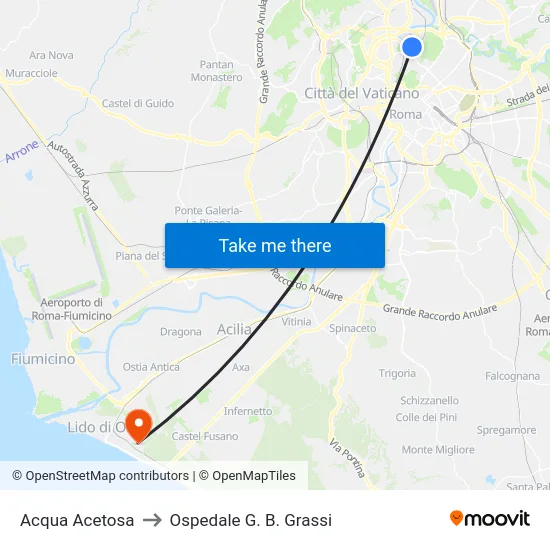 Acqua Acetosa to Ospedale G. B. Grassi map