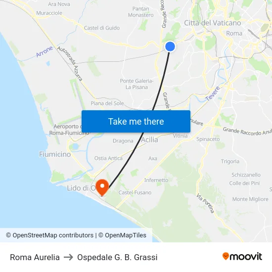 Roma Aurelia to Ospedale G. B. Grassi map