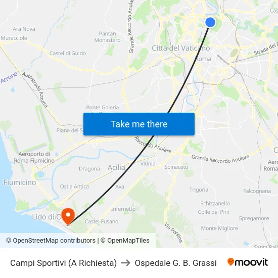Campi Sportivi (A Richiesta) to Ospedale G. B. Grassi map
