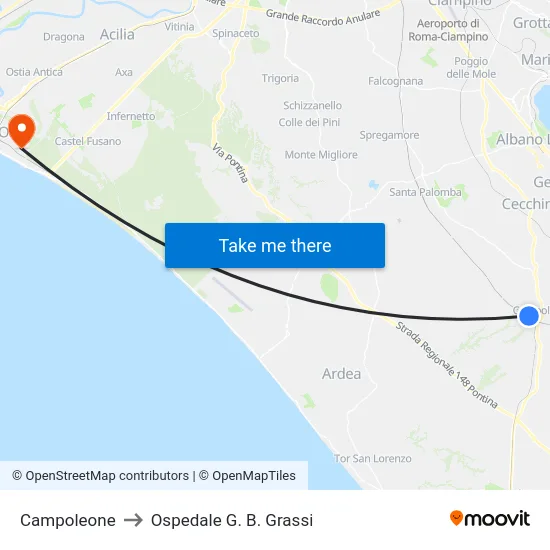 Campoleone to Ospedale G. B. Grassi map