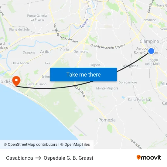 Casabianca to Ospedale G. B. Grassi map