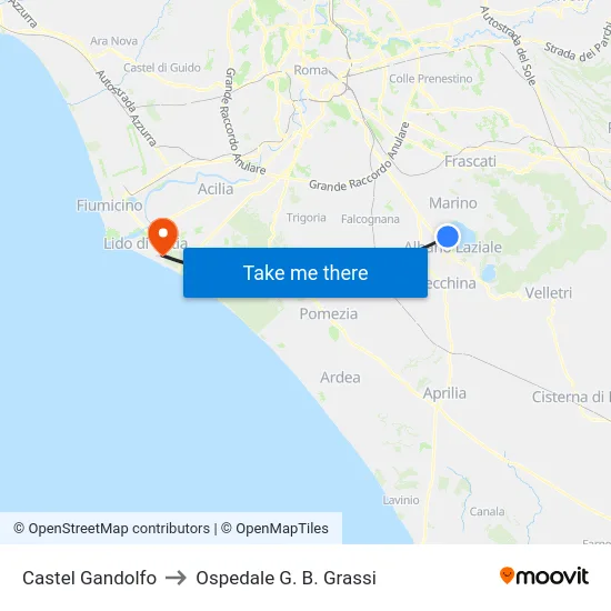 Castel Gandolfo to Ospedale G. B. Grassi map