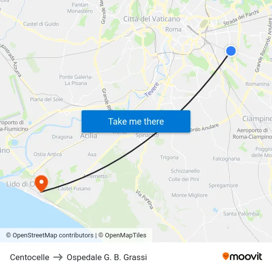 Centocelle to Ospedale G. B. Grassi map