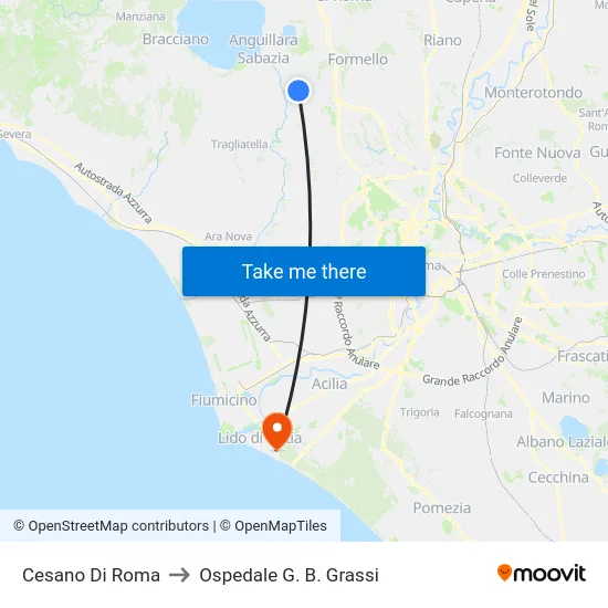 Cesano Di Roma to Ospedale G. B. Grassi map