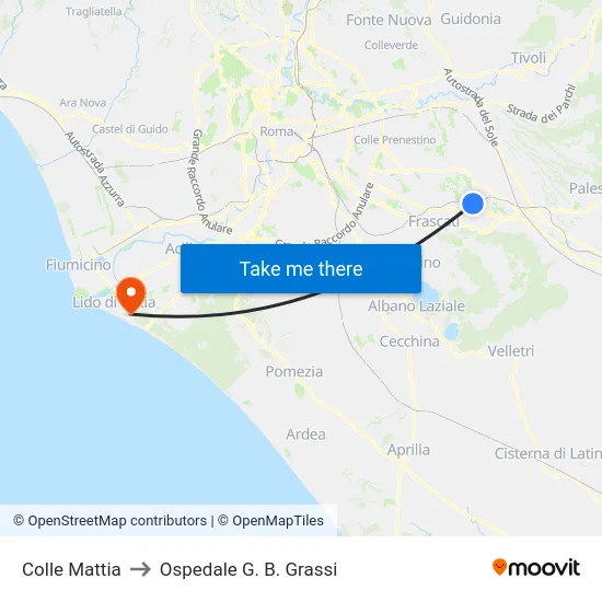 Colle Mattia to Ospedale G. B. Grassi map