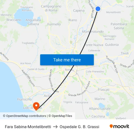 Fara Sabina-Montelibretti to Ospedale G. B. Grassi map