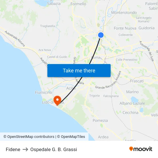 Fidene to Ospedale G. B. Grassi map