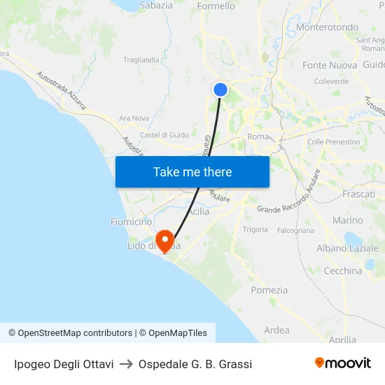 Ipogeo Degli Ottavi to Ospedale G. B. Grassi map