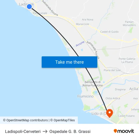 Ladispoli-Cerveteri to Ospedale G. B. Grassi map