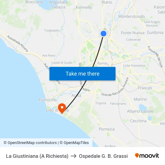 La Giustiniana (A Richiesta) to Ospedale G. B. Grassi map