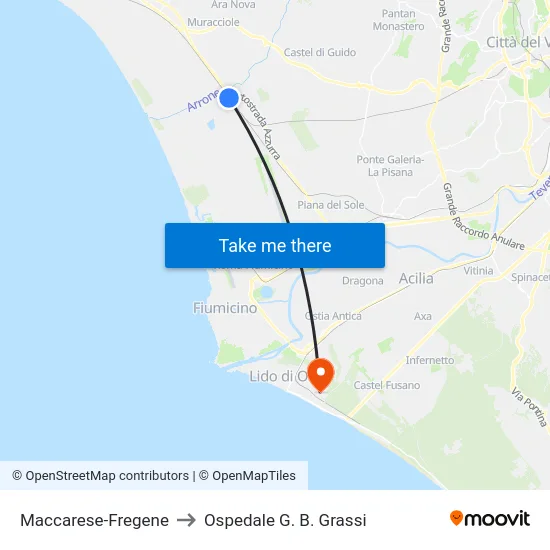 Maccarese-Fregene to Ospedale G. B. Grassi map