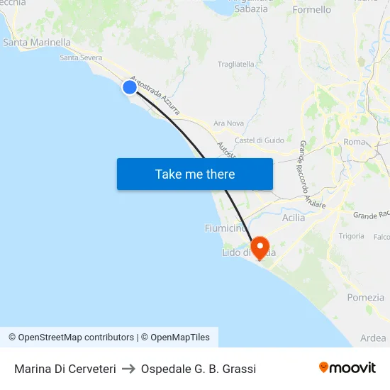 Marina Di Cerveteri to Ospedale G. B. Grassi map