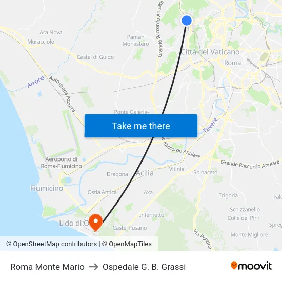 Roma Monte Mario to Ospedale G. B. Grassi map